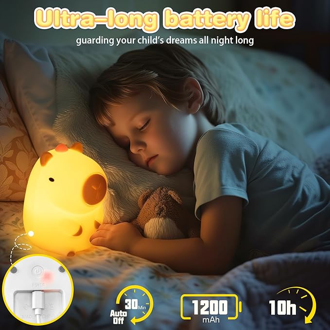 Night Light for Kids, Rechargeable Dimmable Silicone LED Nightlight with 7 Colors, Baby Nursery Night Lamp, Touch Squishy Lamp, Cute Gifts for Girls, Boys, Toddler Room Decor, Capybara - Bloomnest