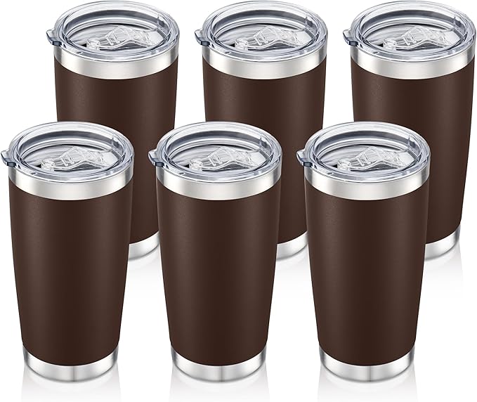 20 oz Tumbler Bulk with Lid Stainless Steel Insulated Tumblers Double Wall Vacuum Coffee Mug Powder Coated Tumbler Cups for Cold and Hot Drinks, Coffee, 6 pack