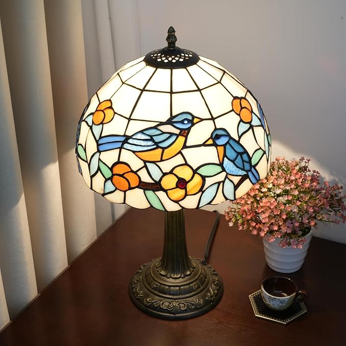 Hummingbird Lamp Stained Glass Table Lamp Tiffany Lamps for Bedroom Living Room Bedside Home Office Vintage Style Bird Flower Farmhouse Hotel Bar Decor Night Stand Desk Reading Light 12x12x19 Inch - Bloomnest