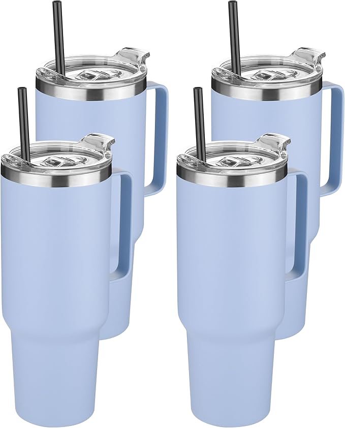 HASLE OUTFITTERS 40 oz Stainless Steel Tumbler with Handle, Vacuum Insulated Tumblers Bulk, Reusable Double Wall Travel Coffee Mug, Durable Powder Coated Water Bottle(Blue, 4) - Bloomnest