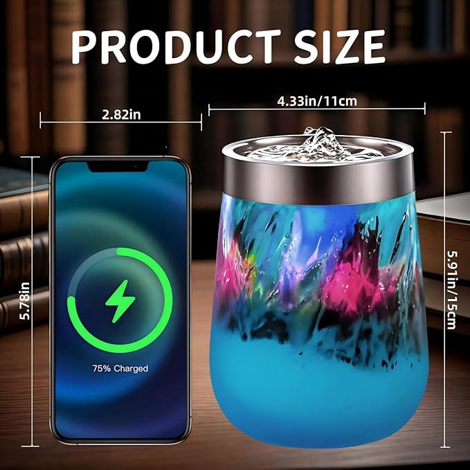 VOREEN Handblown Glass Tabletop Fountain – Blue Glass Fountain with Color-Changing Glow – Artistic Indoor Water Feature with Optional Aromatherapy for Home, Spa, Office Décor - Bloomnest