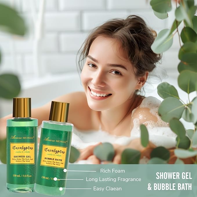 Gift Baskets for her, Spa Gifts for Women-13pcs Eucalyptus At Home Spa Kit with Body Salt, Bubble Bath. Relaxing Bath Sets for Women Gift, Birthday Gifts for Women, Mothers Day Gifts for Mom - Bloomnest