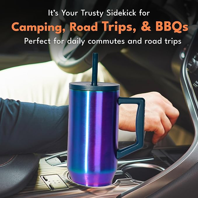Elemental 40 oz Tumbler with Handle and Straw - Spill Proof Insulated Stainless Steel Commuter for Hot and Cold Beverages - Travel Coffee Mug with 2 Straws & Spill Proof Lid - 40oz - Iridescent - Bloomnest