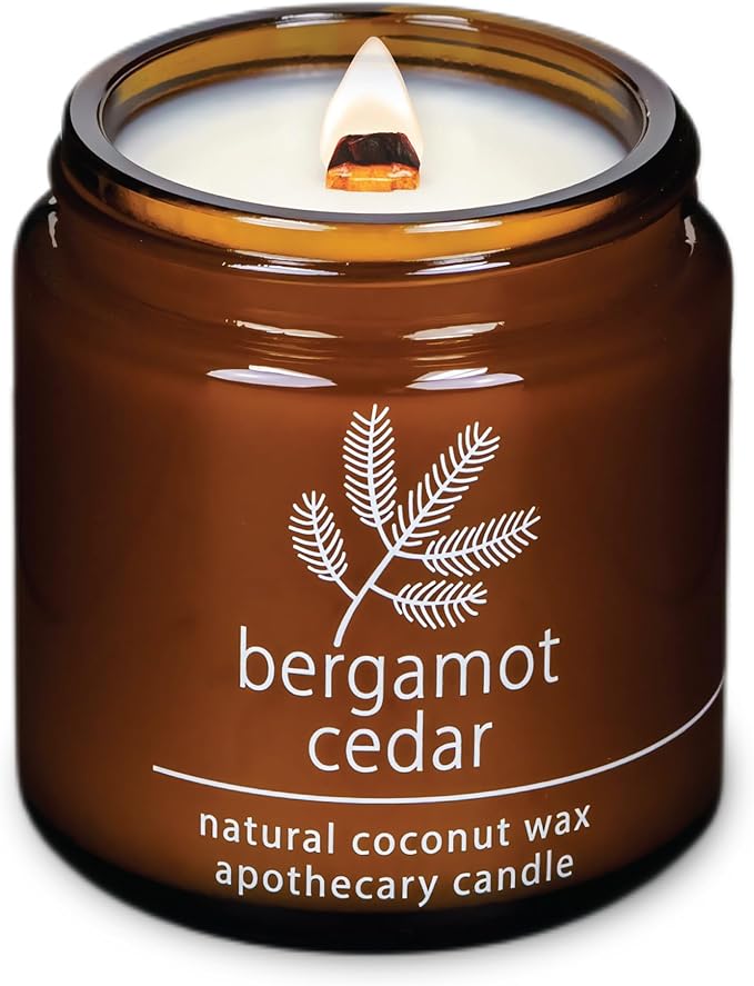 Hemlock Park Crackling Wood Wick Candle Handcrafted with Natural Coconut Wax (Small 4 oz, Bergamot Cedar) - Bloomnest