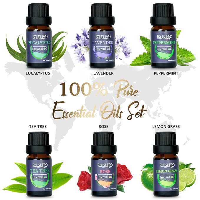 Oil Diffuser & Essential Oils Set - Aromatherapy Diffuser with 6 Essential Oils Set, Ultrasonic Cool Mist Oil Diffusers for Essential Oils, 4 Timer & 7 LED Light, with Auto Shut-Off Protection Gifts - Bloomnest