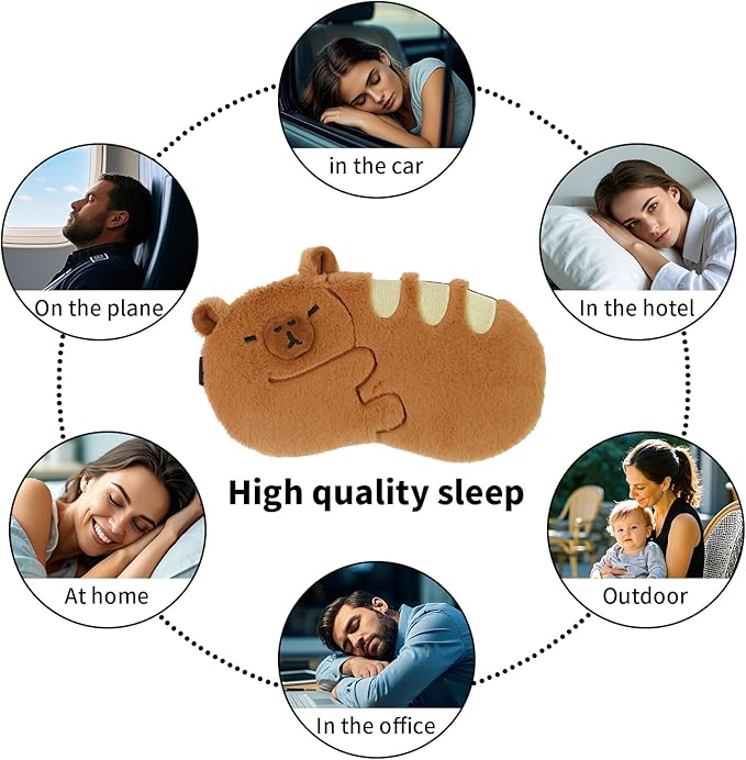 Cute Sleep Masks Cartoon Eye Mask Plush Sleeping Mask Kawaii Travel Blindfold - Funny Novelty Eye Shade for Kids, Girls & Adults, Brown Baguette - Bloomnest