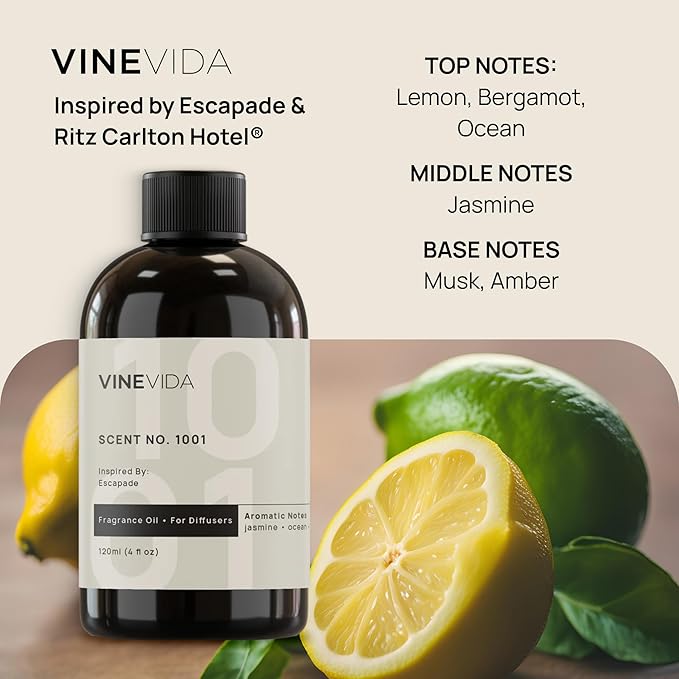 VINEVIDA (32oz) Hotel Fragrance Collection Diffuser Oil - Hotel Scents Diffusers for Home - Cold Air Diffuser Oil - Hotel Scent Essential Oil - Scent No.1001 Inspired by Ritz Carlton Hotel VINEVIDA