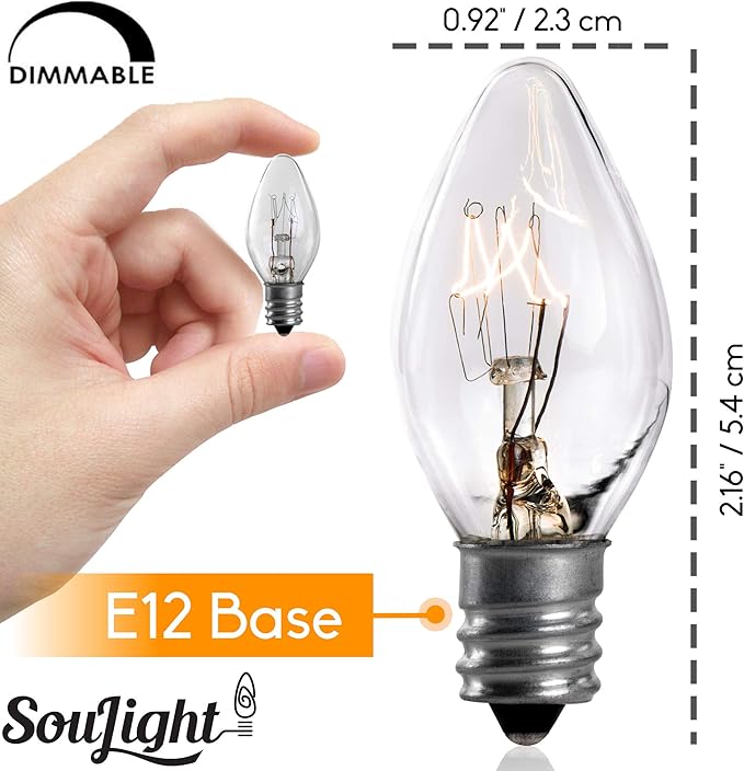 7 Watt Night Light Replacement Bulbs - 12 Pack Salt Lamps, Crystal Clear Glass,C7/7 Watt/120 V/45 Lumen,E12 Candelabra Base Incandescent Bulbs - Bloomnest