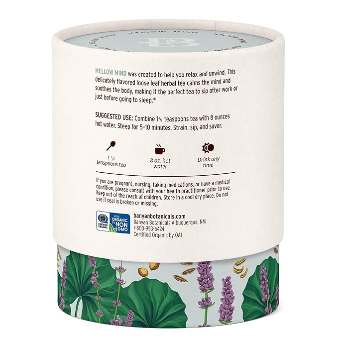 Banyan Botanicals Mellow Mind CCF Tea – Organic Lavender Chamomile Tea with Gotu Kola – Caffeine-Free Relaxation Tea for Stress Relief* – 1.5 oz. – Non-GMO Sustainably Sourced Herbal Loose Leaf Tea - Bloomnest