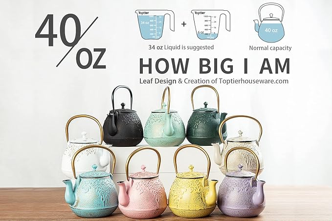 Cast Iron Teapot, TOPTIER Japanese Cast Iron Tea Pot with Infuser for Loose Leaf and Tea Bags, Stovetop Safe Cast Iron Tea Kettle Coated with Enameled Interior for 40 oz (1200 ml), Blush Pink - Bloomnest