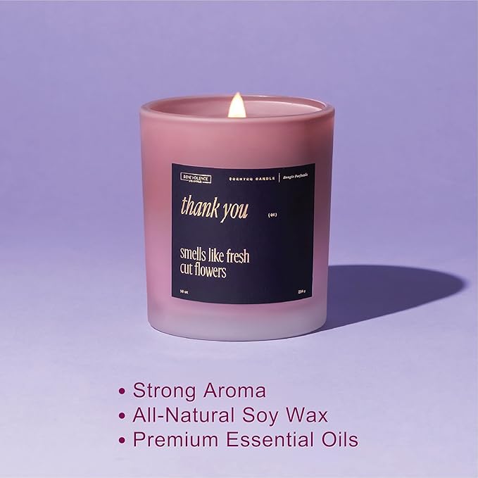 Benevolence LA Thank You Scented Candles | 10 oz, 40-50 Hour Burn, Thank You Gifts for Women, Men Coworkers | Appreciation Gifts for Best Friend | Fall Candles - Smells Like Fresh Cut Flowers - Bloomnest