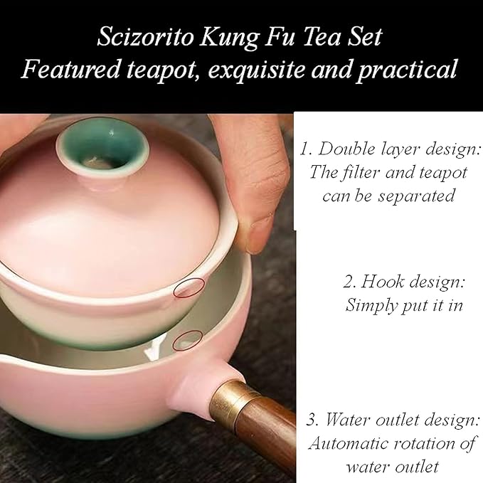 Ceramic Portable Travel Tea Set, Chinese Kungfu Tea Set with 360 Rotation Teapot and Infuser, 4 Tea Cups, Tea Tray And Travel Bag (Peach Red)