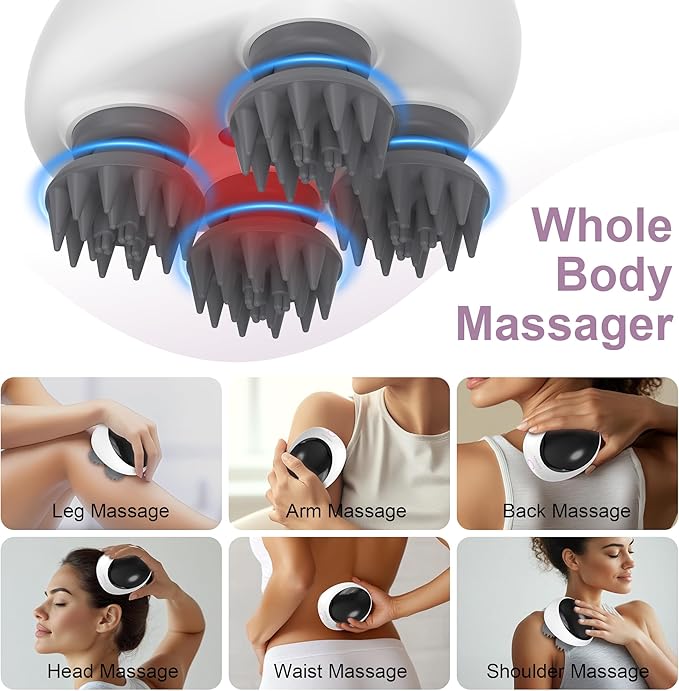 Electric Scalp Massager, Portable Head Stress Relax,IPX7 Waterproof Rechargeable Head Massager Scalp Stress Relax, Body for Deep Cleansing, Relief, Hair Growth (Black) AIBOKEE