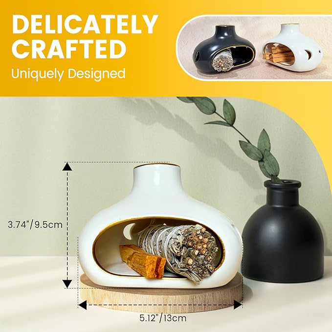 Ceramic Incense Holder Set-Handcrafted Palo Santo&Sage Cone Burner with Holes, Smudge Bowl for Meditation&Yoga-Palo Santo Holder Burner-Home Decor for Relaxation, White - Bloomnest