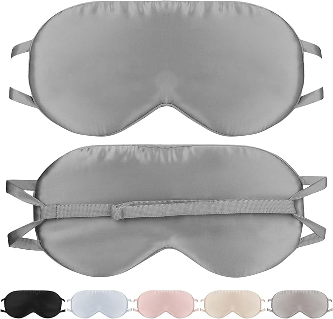Adjustable Silk Eye Mask for Side Sleep/Travel/Plane Large Mulberry Silk Night Mask for Sleeping for Men/Women/Adults/Teens/Big Head,Silver Gray - Bloomnest