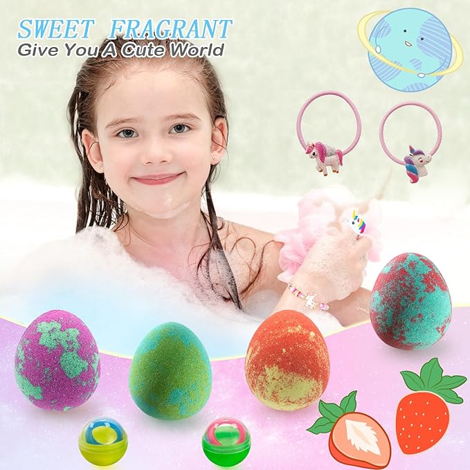 Bath Bombs for Kids with Surprise Inside- Dino Egg Bath Bombs for Girls, 6 Pcs Bubble Bath Bomb, Dinosaur Bathbombs Gift Set, Unicorn Jewelry for Girls, Birthday Gifts, Christmas Gift Thanksgiving - Bloomnest