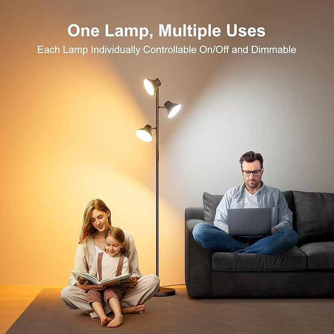 LED Floor Lamp, 36W Modern Floor Lamp with Remote & Touch Control, 4 Color Temperatures, Standing Lamp with 3 Rotatable Lights, Floor Lamps for Living Room, Bedroom, Office - Bloomnest