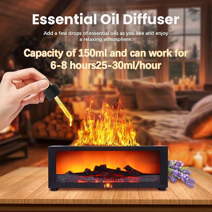 Fireplace Humidifier Diffuser, 7 Colors Flame Diffuser for Essential Oils, Fire Aroma Diffuser with Remote, Air Humidifiers Aromatherapy Diffuser for Home, Bedroom, Office,Yoga - Bloomnest