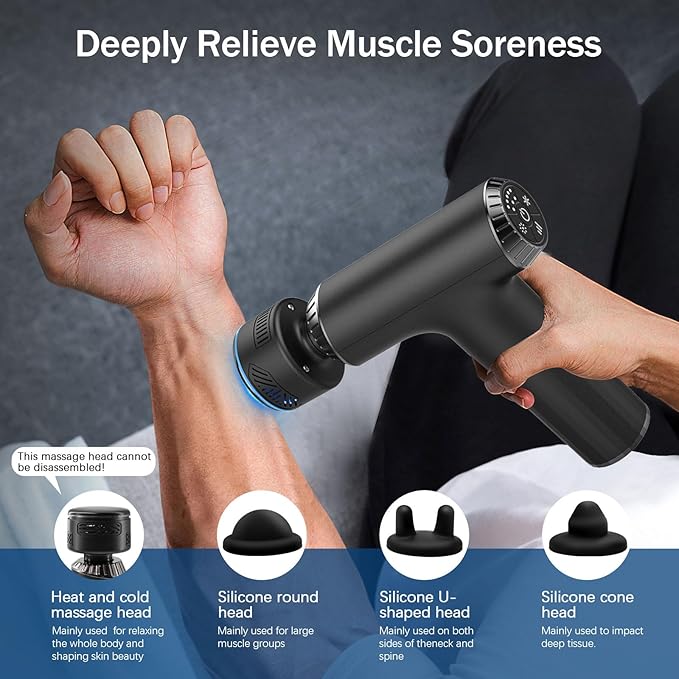 2 in 1 Mini Massage Gun with Extended Handle, B361 Hot and Cold Deep Massager Tissue Back Massage for Athletes for Pain Relief, Handheld Muscle Massager with Carry Case &Silent Brushless Motor - Bloomnest