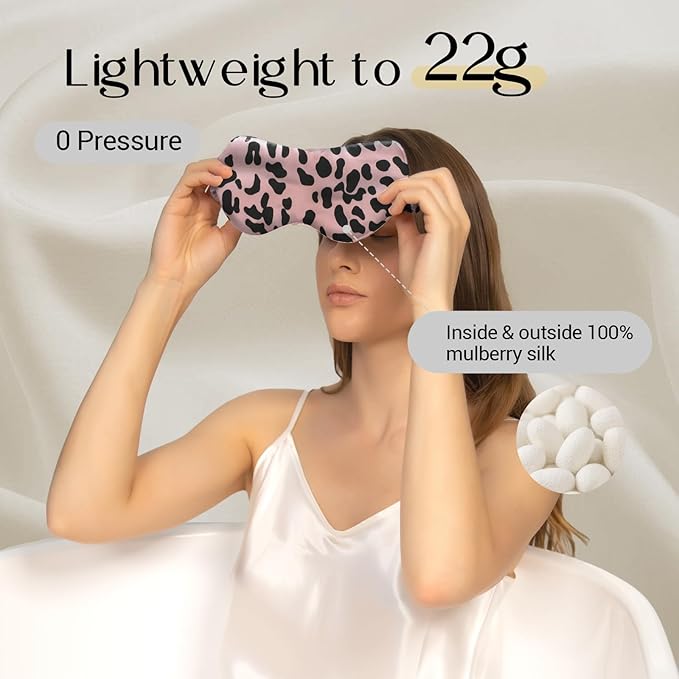 ZIMASILK Adjustable 100% 22 Momme Mulberry Silk Sleep Mask for Sleeping, Filled with Premium Mulberry Silk, Softest & Breathable Eye Sleeping Mask (Leopard - Black Pink) - Bloomnest