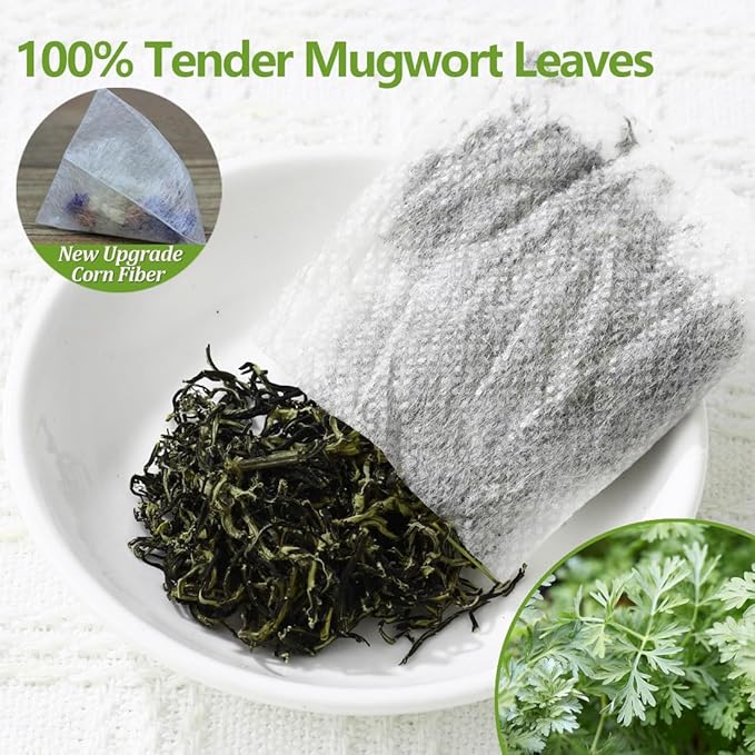 Premium 50 Mugwort Tea Bags, Made with 100% Pure Mugwort Tender Leaves, No Additives & Caffeine Free. - Bloomnest