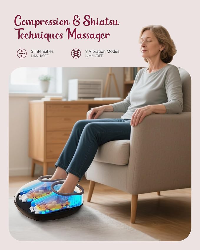 Foot Massager with Heat, Compression, Shiatsu Foot Massager Machine with Remote, Auto-Off Timers, Foot Warmer for Home Office, Up to Size 14,Black - Bloomnest