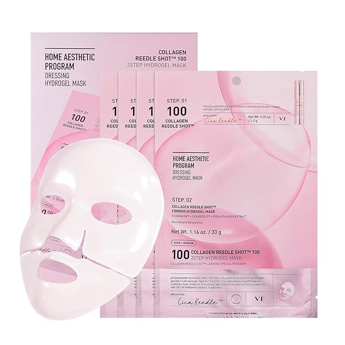 VT COSMETICS Reedle Shot 100 2-Step Hydrogel Mask (34.5g x 4ea), Firming & Elasticity Care, Exosome 500Da, Fine Lines, Hydrating Overnight Melting Mask, Korean Skincare Facial Mask - Bloomnest