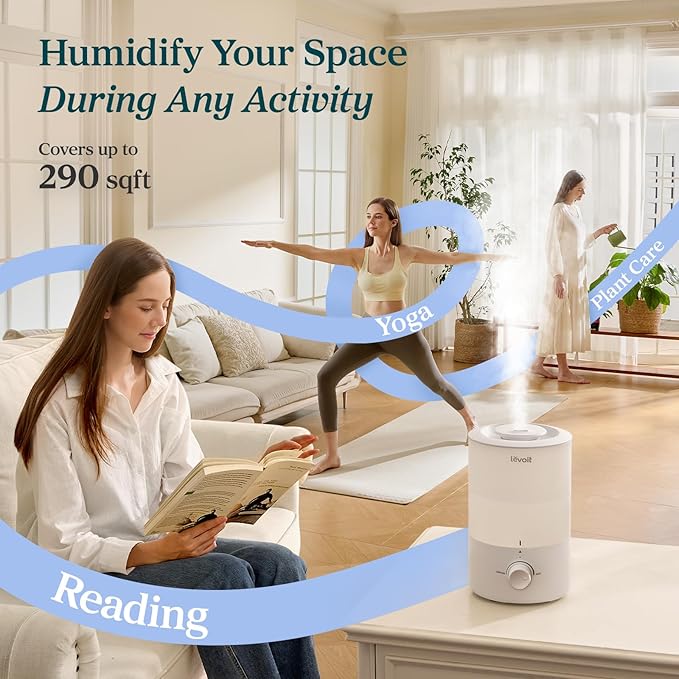 LEVOIT - Humidifiers for Bedroom - Quiet (3L Water Tank) - Cool Mist/Top Fill/Essential Oil Diffuser/25Watt - Home/Large Room - 360° Nozzle - Rapid Ultrasonic Humidification for Baby Nursery/Plant - Bloomnest