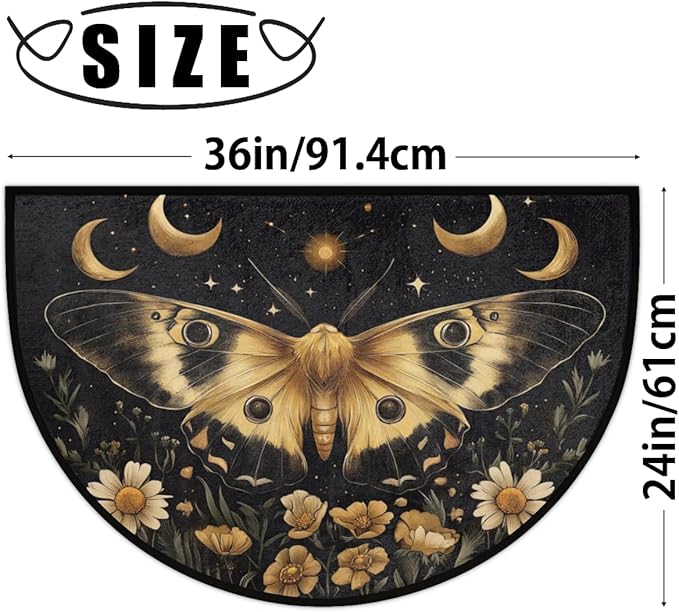Half Round Door Mat, Moon Butterfly Flower Half Circle Rug for Home Decor Floor Indoor Outdoor Non-Slip Washable Half Moon Rug Doormat 36X24 Inch - Bloomnest