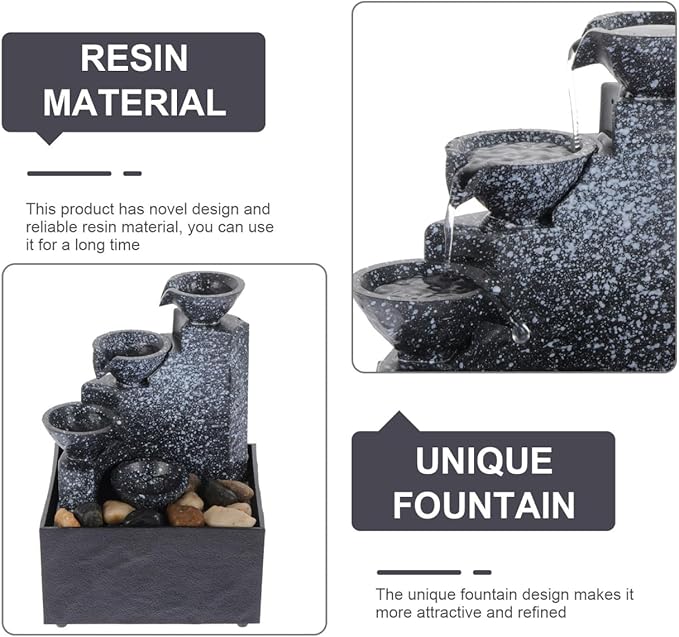 PRETYZOOM Mini Tabletop Water Fountain, USB or Battery Operated Zen Meditation Fountain, 4-Tier Cascading Waterfall for Relaxing Ambiance for Office Desk, Bedroom, Yoga & Home Decor, 6.6-Inch - Bloomnest