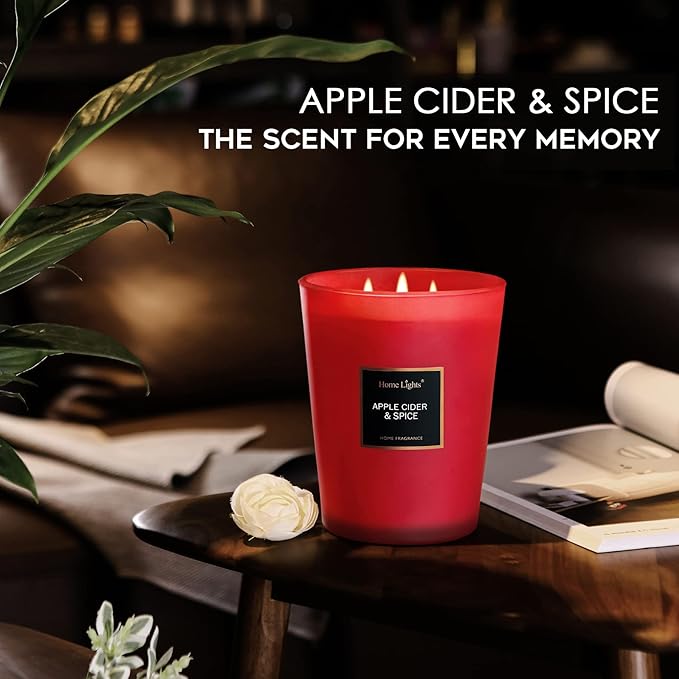 HomeLights Highly Scented Candles, Big 33.3 oz for Home, Natural Soy Aromatherapy Candles, Smokeless Long Lasting 130h with 3 Cotton Wicks, Candles Gifts for Women & Men - Apple Cider & Spice - Bloomnest
