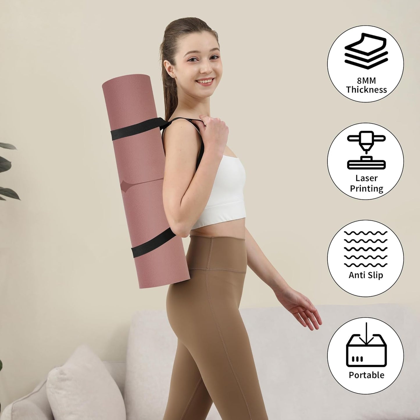 HAHE Yoga Mat Thick (8MM,1/3"), Eco-Friendly POE Non Slip Yoga Mat, High Rebound & Shock Absorption, Anti-Tear & Sweat-Resistant for Yoga, Fitness, Home, Workouts, Large Pilates Mats 72"x24" with Carrying Strap