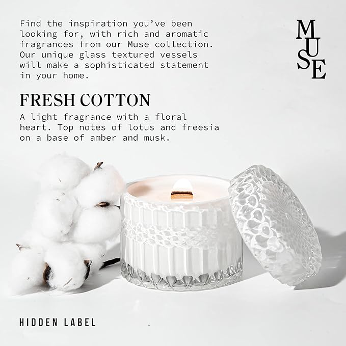 Fresh Cotton Scented Candle, Crackling Wood Wick Candles for Home Scented, 7.4oz Natural Soy Wax, Aromatherapy Candle Gifts for Women on Valentines Day Birthday Mothers Day - Bloomnest