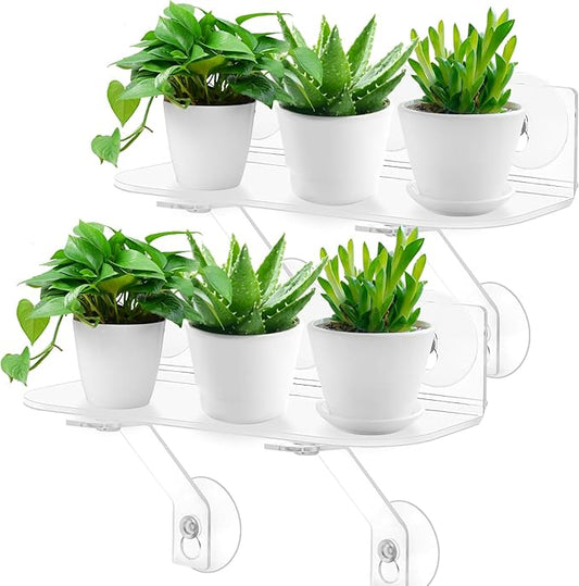 12 Inch 2 Pack Plant Window Boxes Shelf Sill Suction Cup Planter, 5-Inch Extra Wide Window Sill Extender with Load Bearing Bracket for Herbs, Succulents, Clear Acrylic Indoor Plant Stand, Planter Holder - Bloomnest