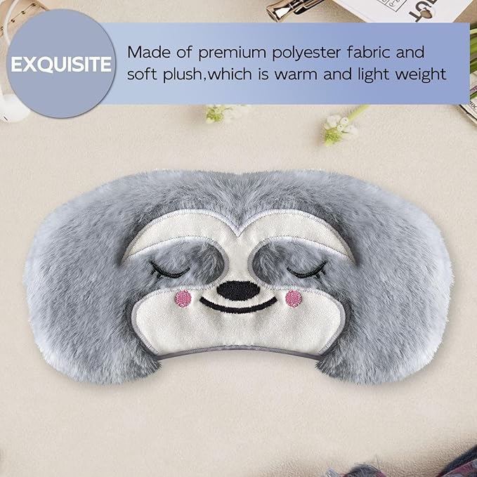 Cute Sleep Masks Cartoon Animal Eye Mask Plush Sleeping Mask & Travel Blindfold - Funny Novelty Eye Shade for Kids, Girls & Adults (Grey Sloth) - Bloomnest