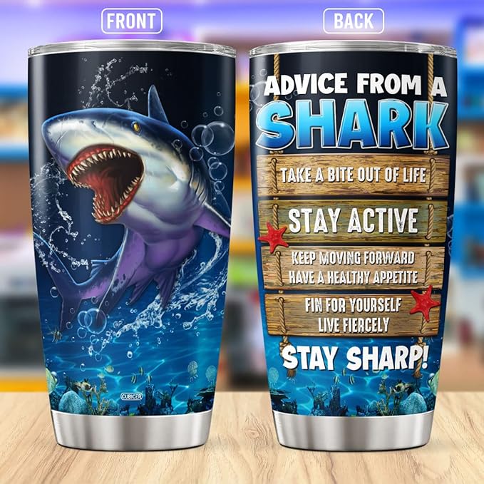 CUBICER Shark Cup Gifts For Lovers Adults Kids Men Him Steel Stainless Tumbler Coffee Mugs Oz Wine Drinking Glass Insulated Cups Animals Drink Accessories Christmas Birthday Party - Bloomnest