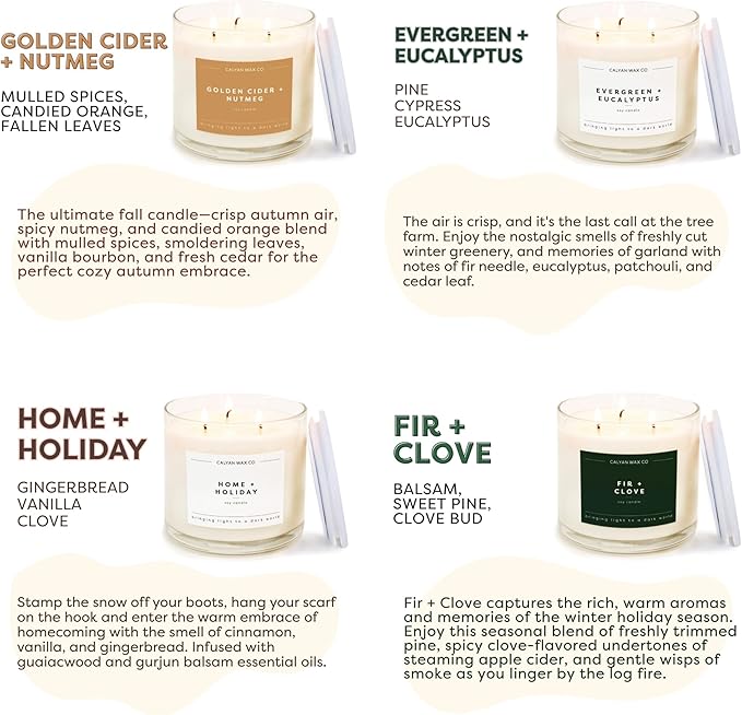 Calyan Wax Co. Holiday Scented Candle Set, Holiday Bundle of 4 Scented Candles, Bulk 3 Wick Candles, Non Toxic & Vegan Soy Wax, Candle Gift Set, 43 Hour Burn Time, 14.9oz Each - Bloomnest