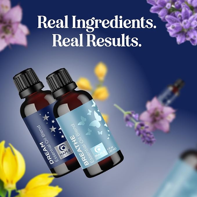 Aromatherapy Essential Oil Blends for Diffusers - Diffuser Essential Oil Set with Dream Essential Oil Blend and Breathe Essential Oil Blend - 100% Pure Must Have Aromatherapy Oils - 1 Fl Oz Each - Bloomnest