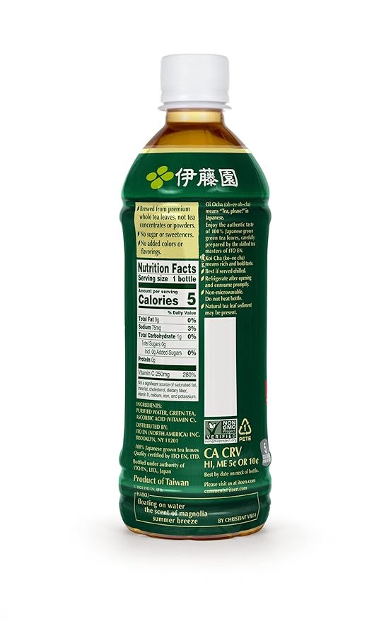Ito En Oi Ocha Unsweetened Bold Green Tea, 16.9 Fluid Ounce (Pack of 12), Unsweetened, Low Calorie - Bloomnest