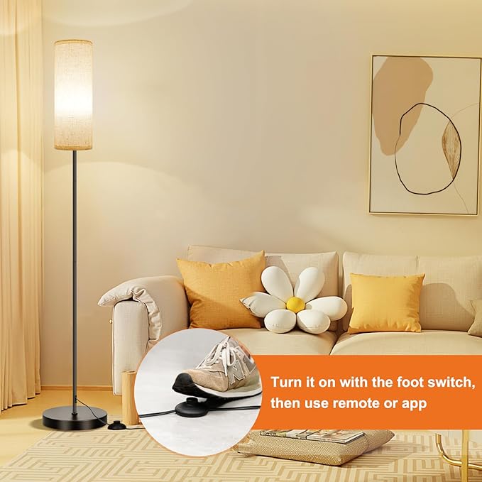 FRIDEKO HOME Floor Lamps for Living Room, Dimmable 3 Colors Temperature, Modern Corner Floor Lamp with Remote, Tall LED Standing Lamps for Kid Room Bedroom, Foot Switch, Beige Shade, 9W Smart Bulb - Bloomnest