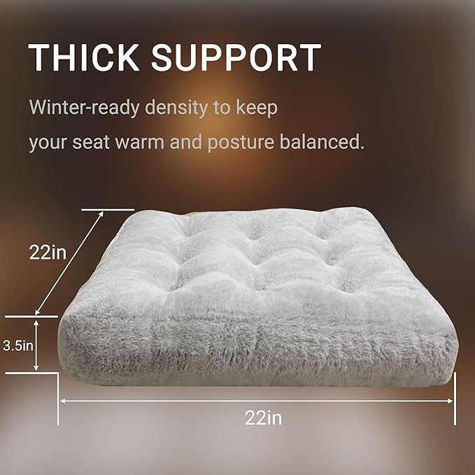 Degrees of Comfort Plush Floor Cushion for Adults – Faux Fur Meditation Pillow – Soft Winter Tatami Seating Pad – 22” Square, Light Grey, 1 Pack - Bloomnest