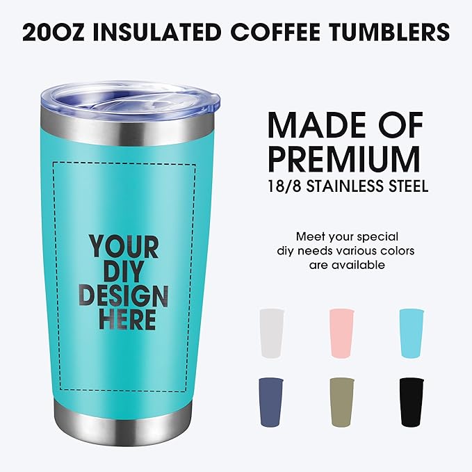 Personalized Custom Tumbler Print in USA 100 Pcs 20oz Stainless Steel Coffee Cup with Lid & Straw Double Wall Insulated Tumbler with Colorful Text Logo Photo - Bloomnest