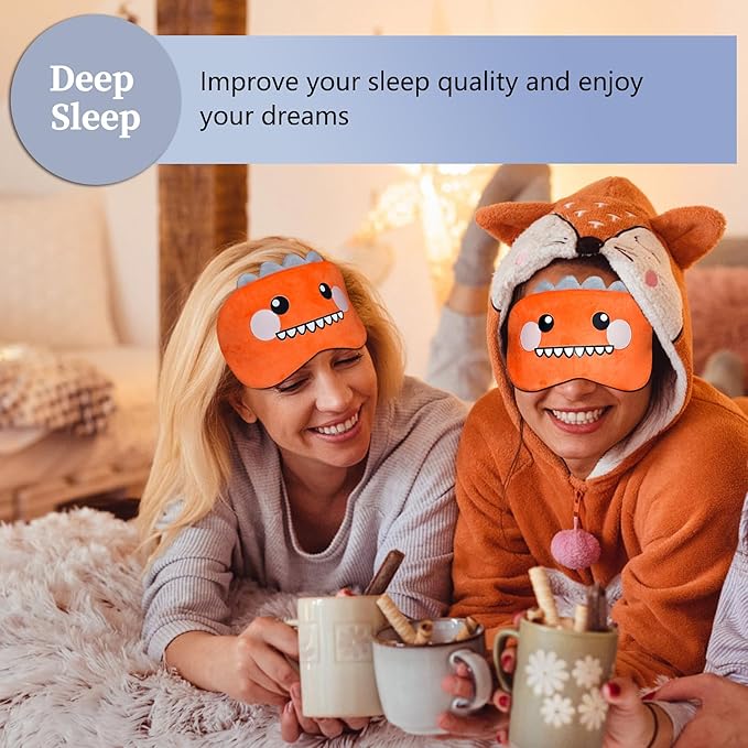 Cute Sleep Masks Cartoon Dinosaur Eye Mask Plush Sleeping Mask & Travel Blindfold - Funny Novelty Eye Shade for Kids, Girls & Adults (Orange Dinosaur) - Bloomnest