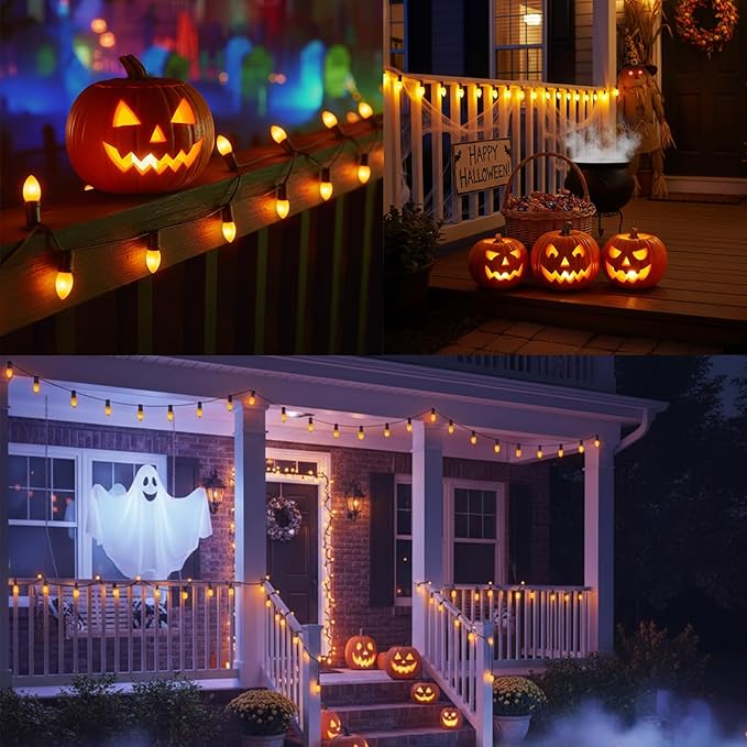C7 Orange LED Light Bulbs, 25-Pack E12 Base, Halloween & Outdoor String Lights, Waterproof, Energy-Efficient Night Light Bulbs, Replacement Bulbs for Porch, Patio, Yard & Holiday Decor - Bloomnest