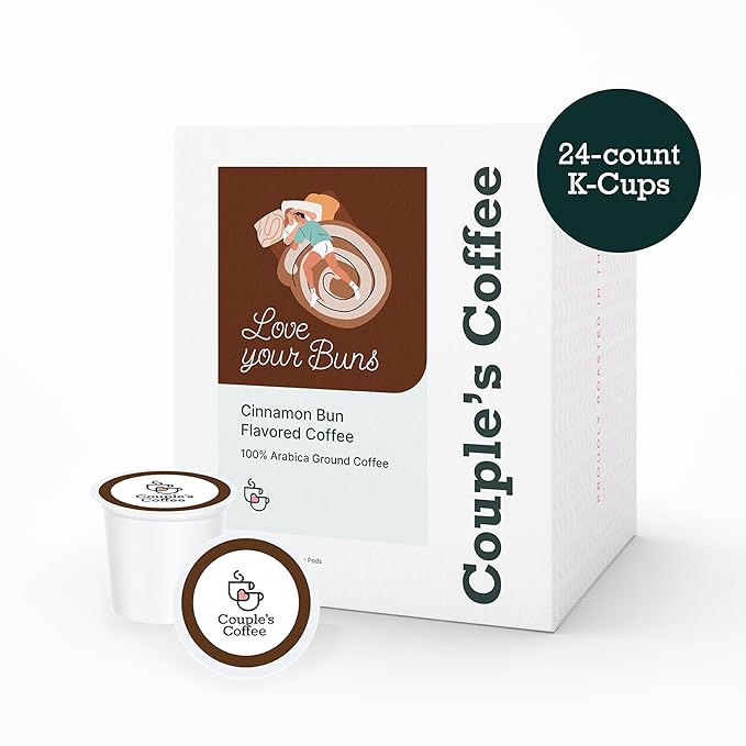 Couple's Coffee K-Cups | Cinnabon Flavored Coffee | Gives Back to Military Families | Love your Buns | Gourmet Ground Coffee with Cinnamon Bun Flavors | Compatible with K-Cups & Single Serve Brewers | 24 Count - Bloomnest