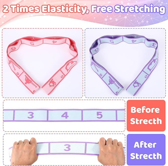 Stretch Strap for Kids, 2 Pcs Dance Elastic Band with 8 Loops Stretching Bands Adjustable Exercise Bands Resistance Ballet Band Leg Stretching Strap for Yoga Ballet Latin - Bloomnest