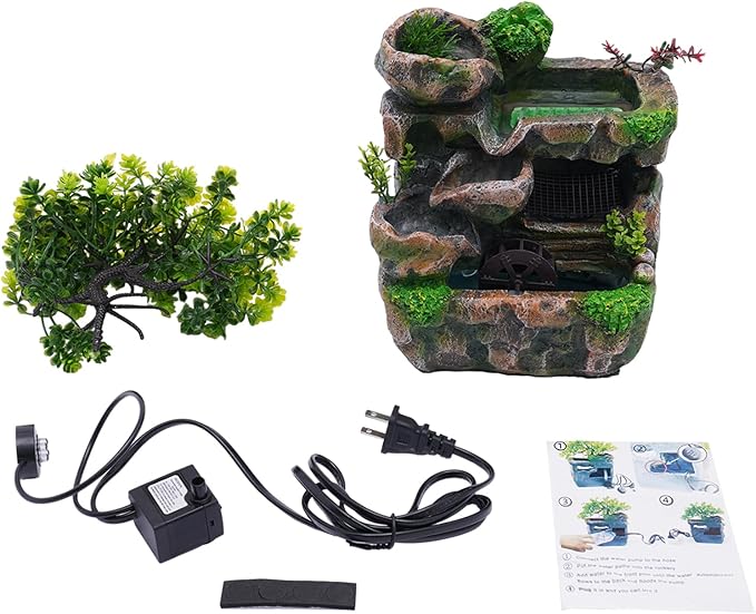Gdrasuya10 Indoor Water Fountains, Waterfountain Indoors Rockery Fountain Goldfish Waterfall Desktop LED Decorat Tabletop Rockery, Small Waterfall for Home Office Bedroom Relaxation US Plug