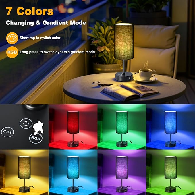 Unicozin Small Table Lamp,3 CCT 3000K/4500K/6500K & RGB Color Changing,Stepless Dimmable Touch Control Bedside Lamp for Reading,Ambience Nightstand Light for Home Decor Party,Black Shade - Bloomnest