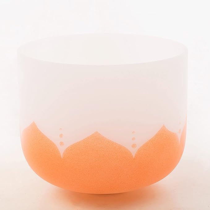 Leize Quartz Crystal Singing Bowl 432hz D Note Sacral Chakra Navel Chakra Orange Lotus Design 11" Wide with Suede Striker - Bloomnest