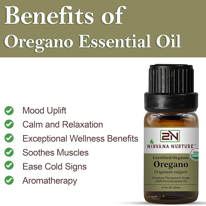 Oregano Essential Oil, USDA Certified Organic, 100% Pure Undiluted, Aromatherapy Oil for Diffuser, Hair & Skin Care NirvanaNurture